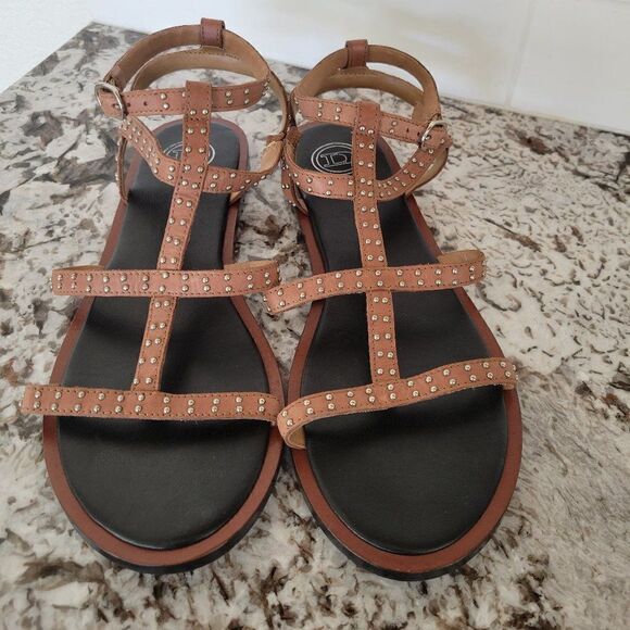 Dune London Leather  Brown  Studded Open Toe Gladiator Sandals Sz 8/38 - Picture 1 of 9